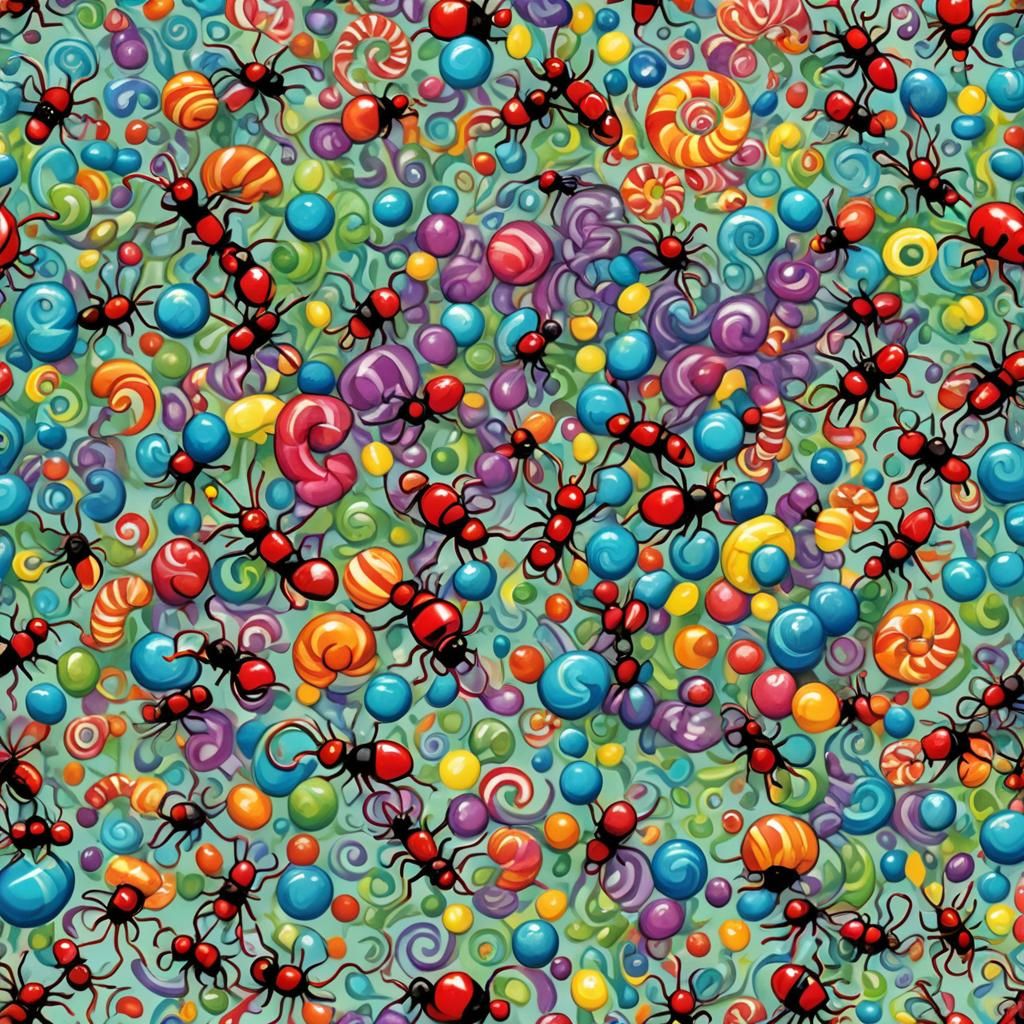 Candy Ants Marching in Gouache Wonderland