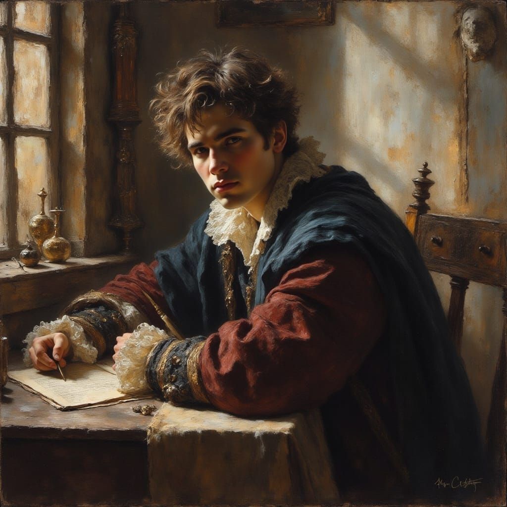 Man Writing: Classical Portrait in Rembrandt Style