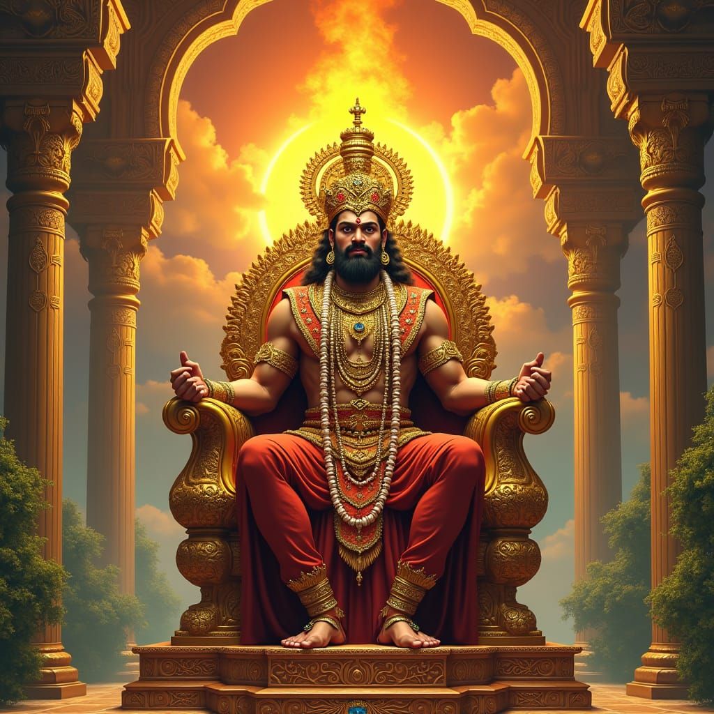 King Narakasuran on Jeweled Throne: Mythological Art