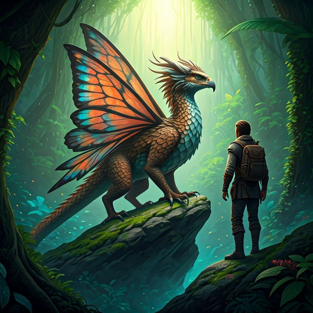 Majestic Hybrid Creature in Mystical Forest Scene