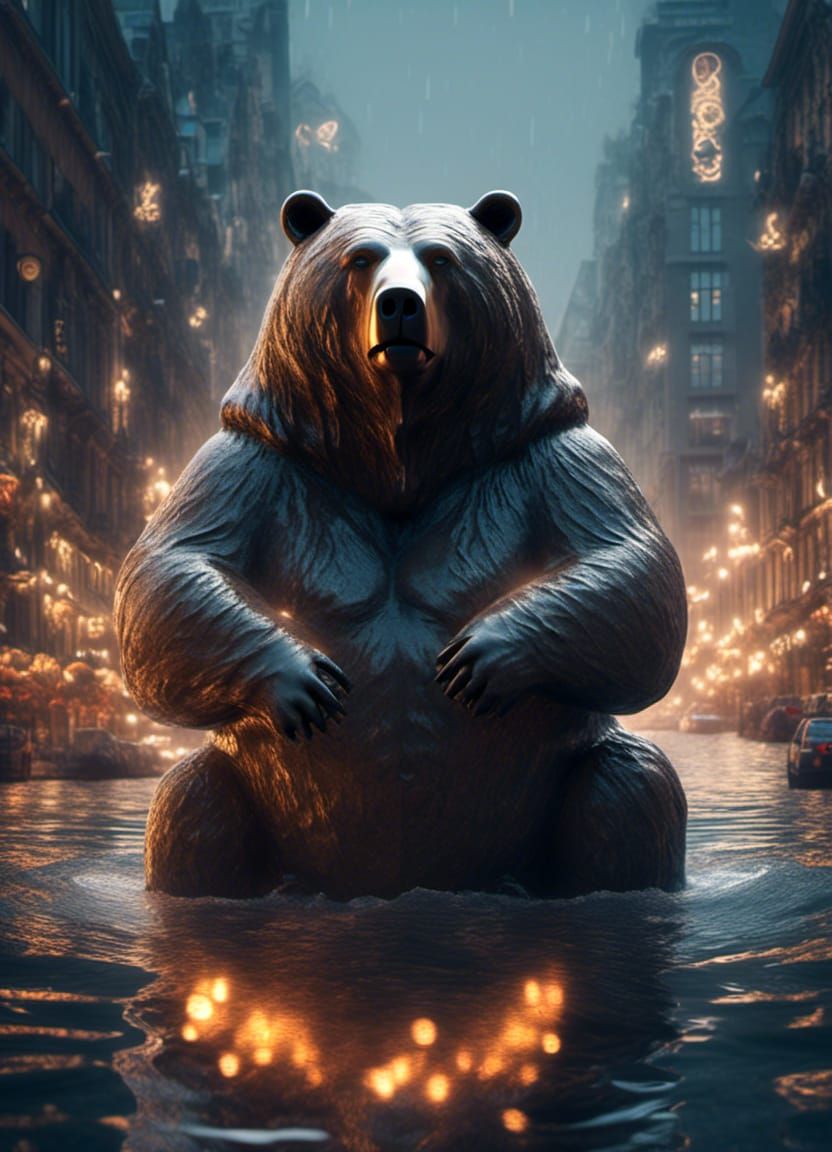 Cute Bear with Inner Demon in Hyperrealistic Style