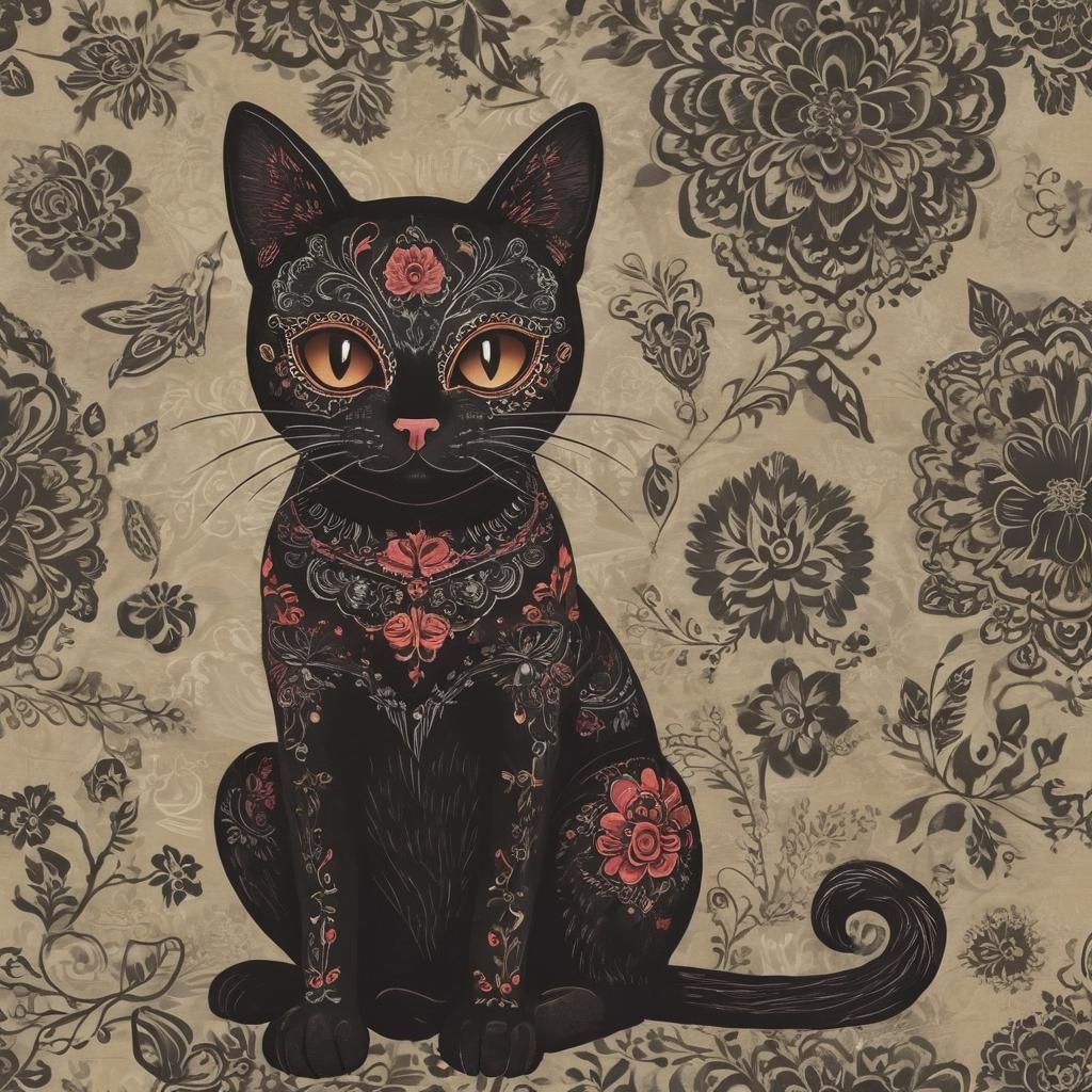 Black Cat in La Dia de los Muertos Style
