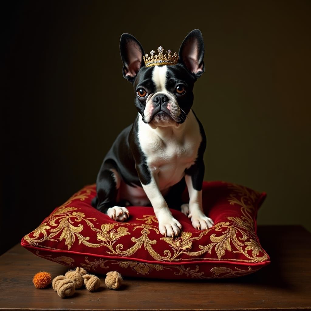 Boston Terrier in Regal, Baroque Attire