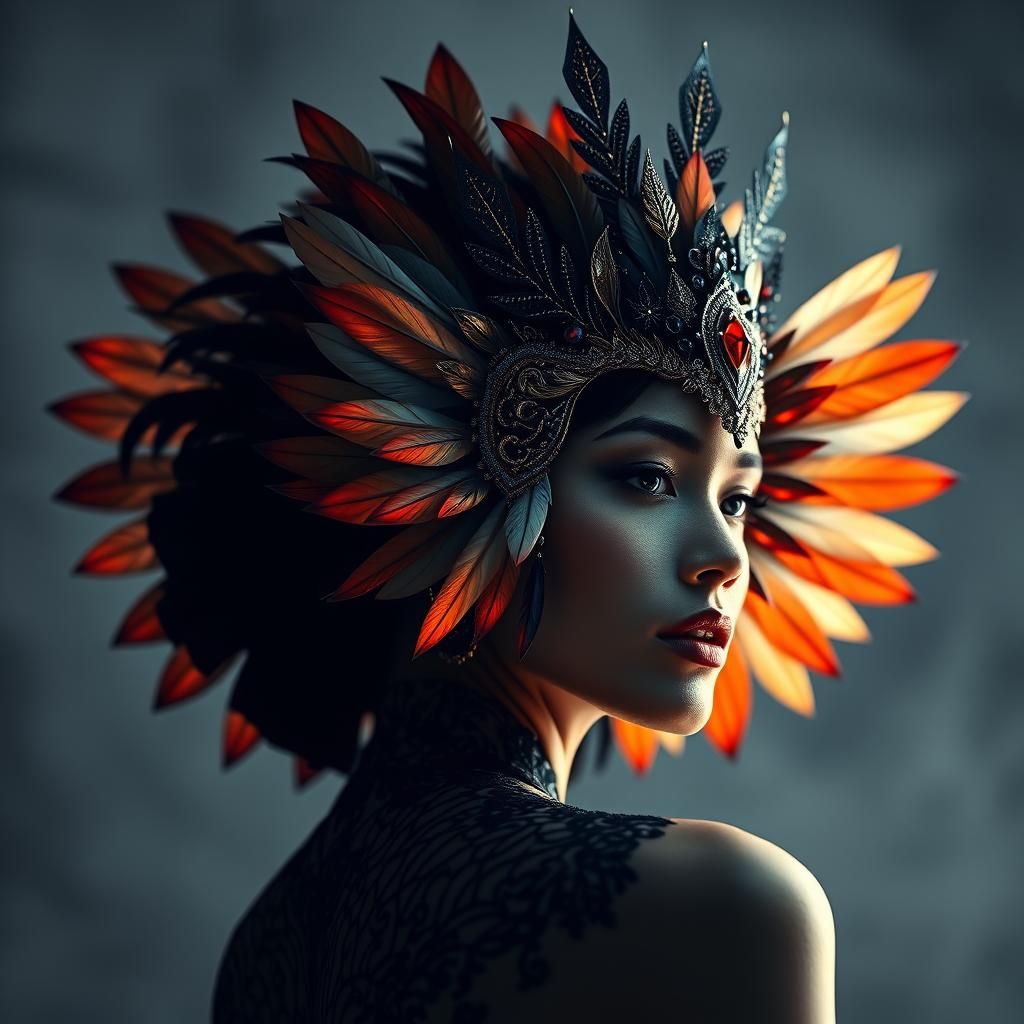 Philippine Eagle Headdress: Art Nouveau Portrait