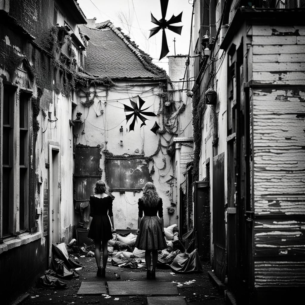 Surreal Flower Girls Playing Grave Games, Hyperrealistic