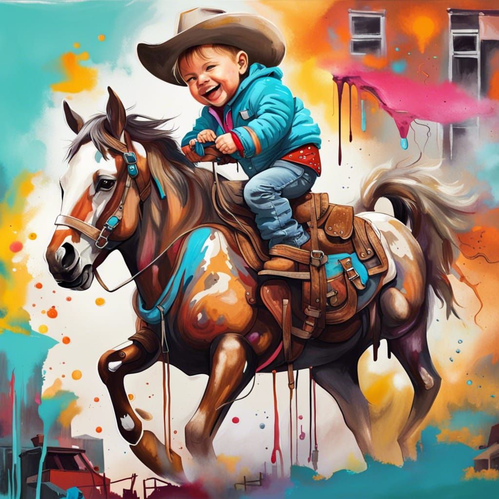 Baby Cowboy Rides to Town: Graffiti Art Style