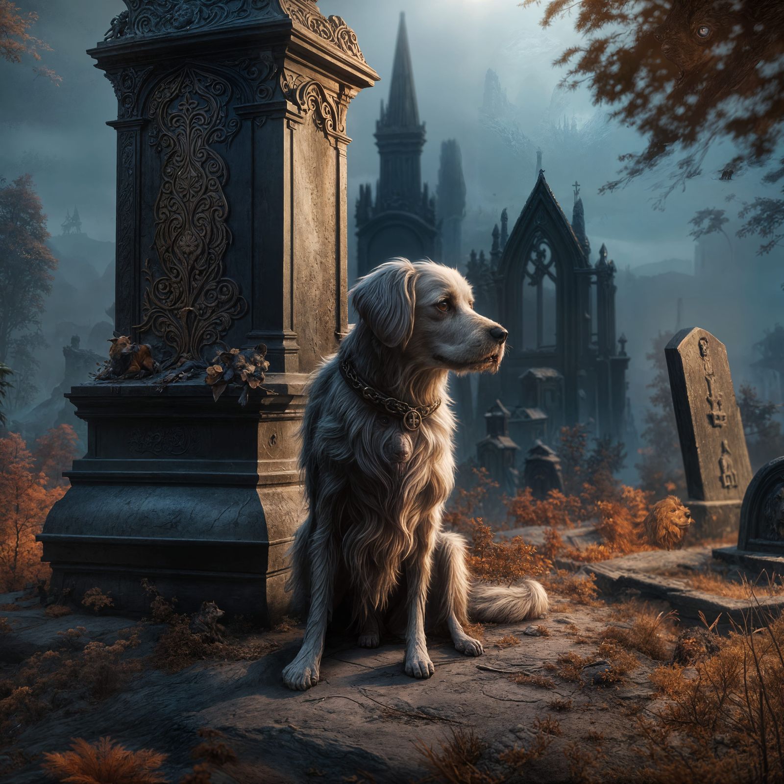 Loyal Dog's Vigil: A Matte Painting