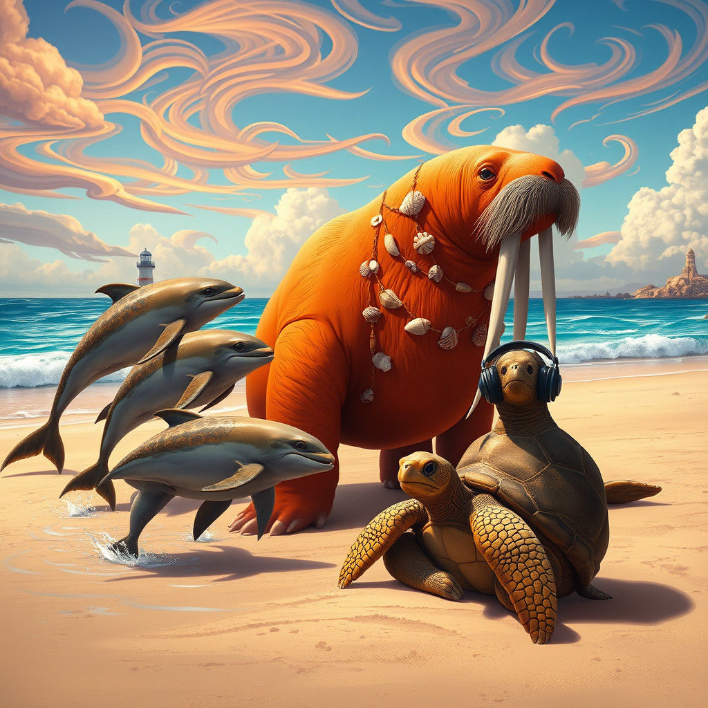 Orange Walrus Leads Dolphin Fleet on Sunny Beach
