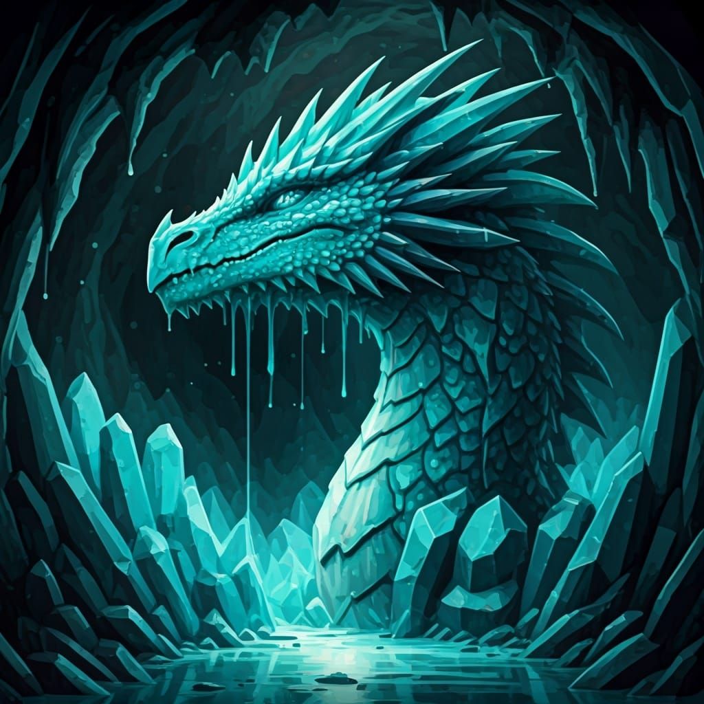 Turquoise Dragon in Crystal Cave Graffiti Art