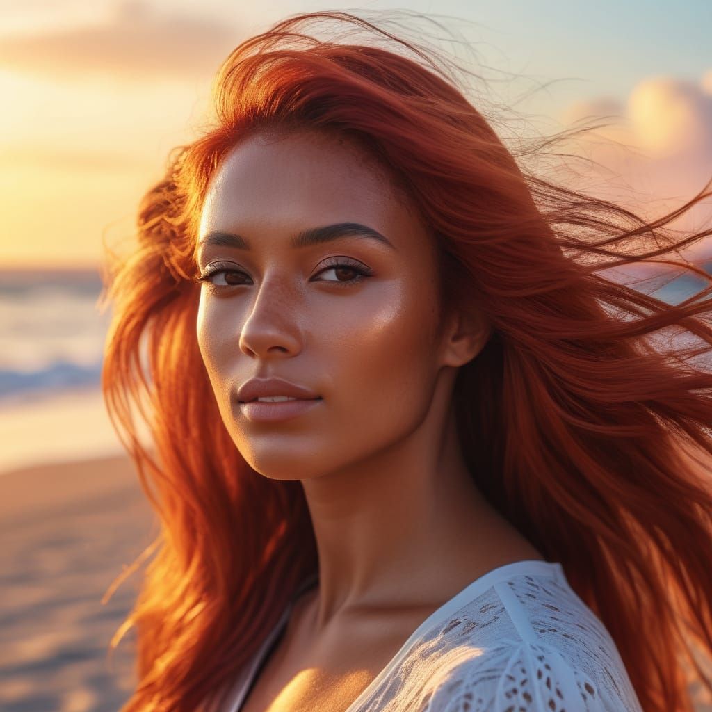 Sunset Portrait of a Redhead on the Beach