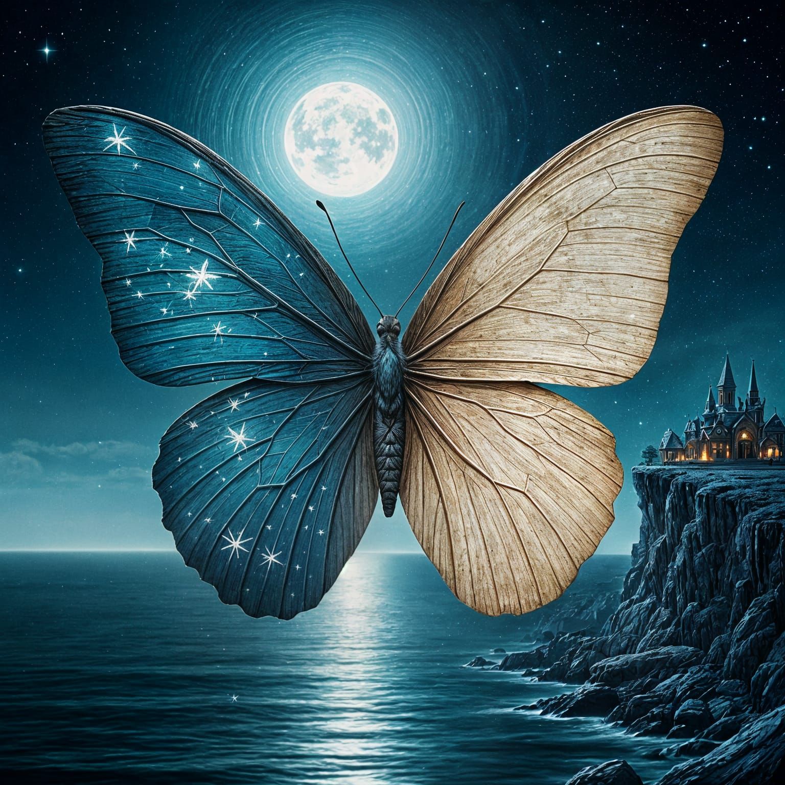 Intricate Butterfly Mixed-Media Art Composition