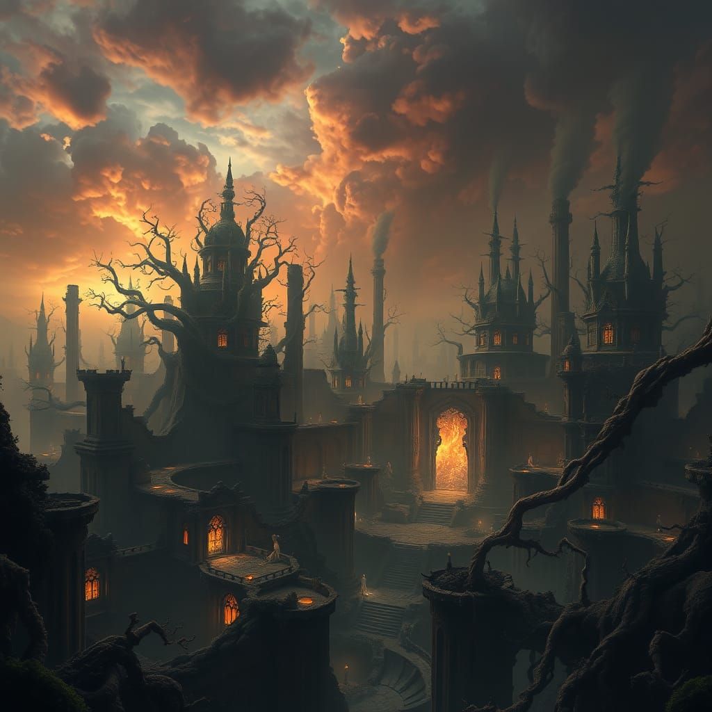 Surreal Ruined Landscape in Digital Matte Painting Style