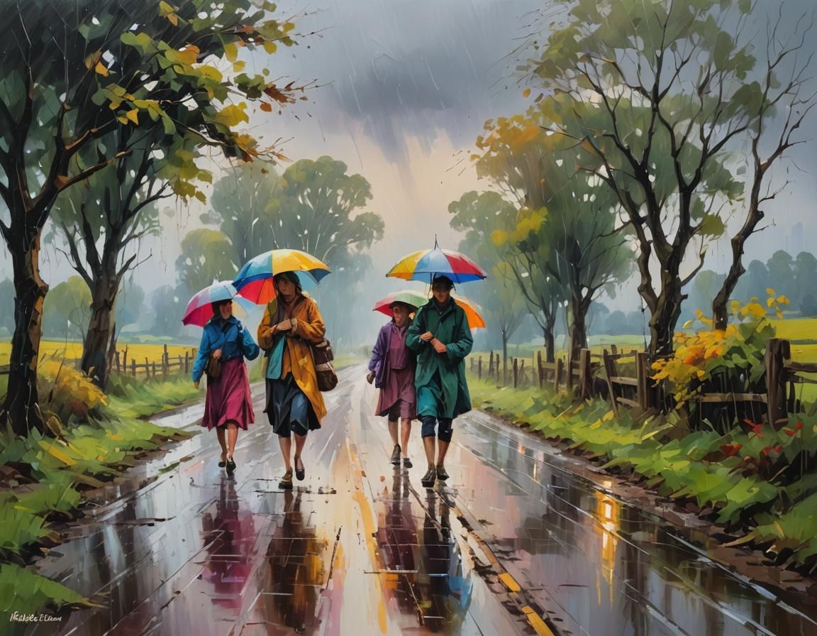 Rainy spring day walk