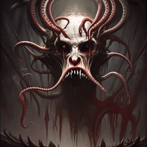 Horrific Devil with Tentacles in Dark Fantasy Style