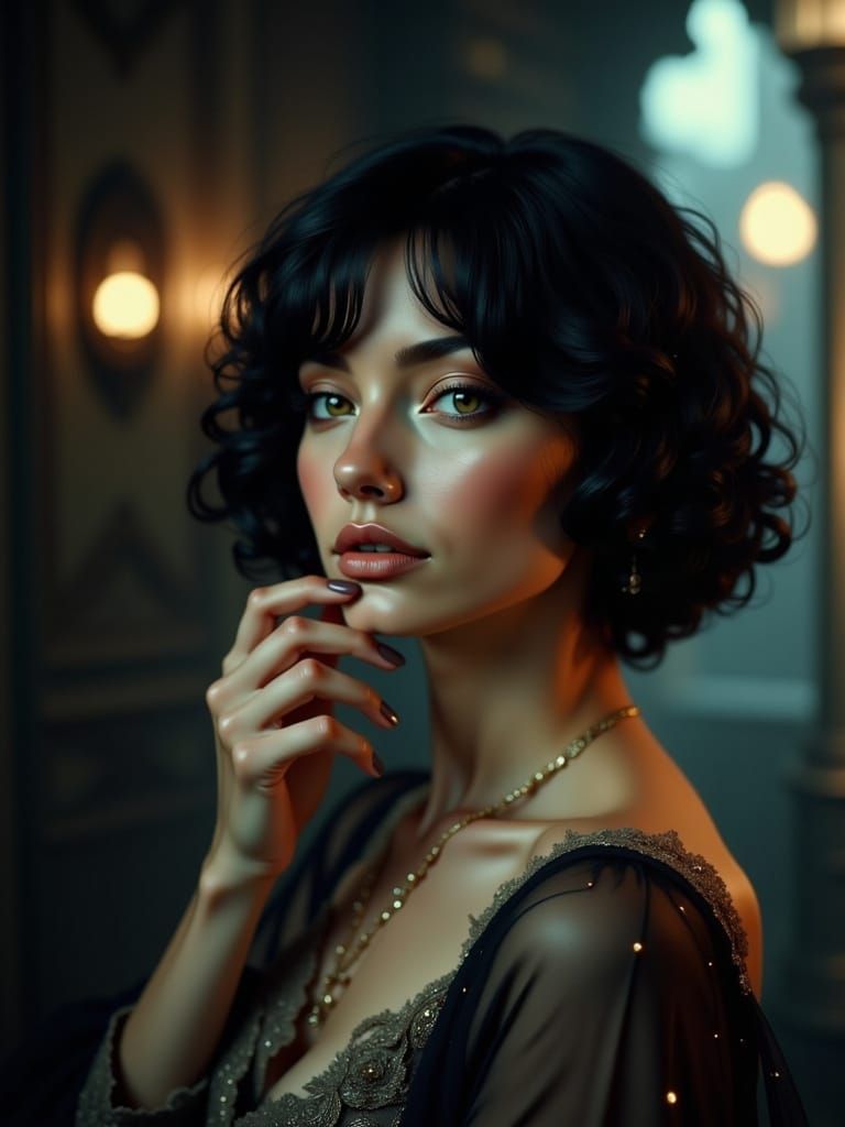 Elegant Woman Listening to Music in Cinematic Style