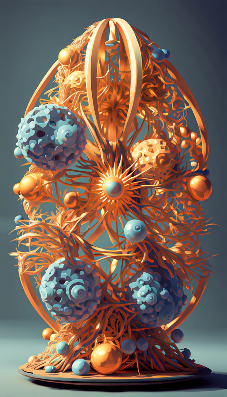 Silicon Sapiens in Metallic Cocoon, with Intricate Fibers an...