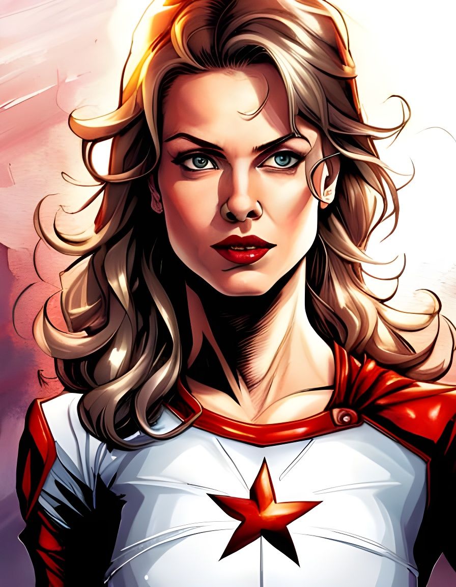 Beautiful Superheroine Portrait in Comic Book Art Style