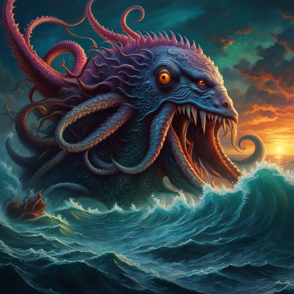 Ocean Punk Kraken in Expressionist Style