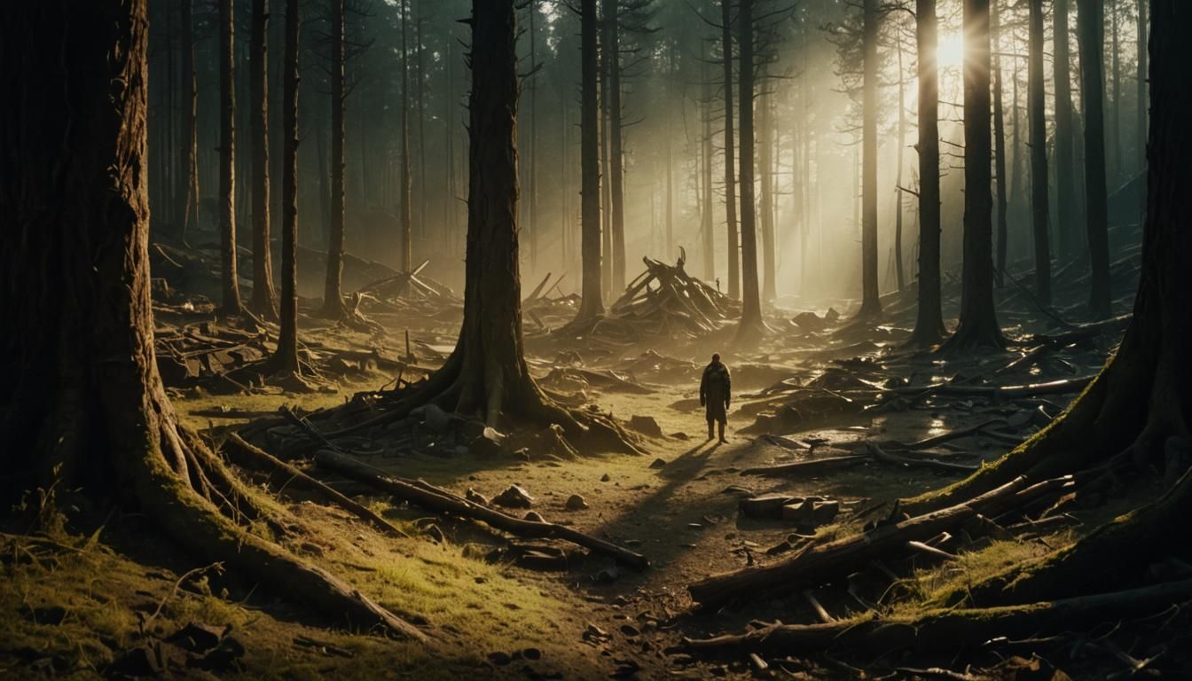 Post-Apocalyptic Figure in Cinematic Film Still