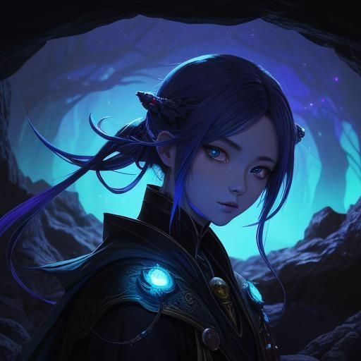 Anime Girl with Worm Features in Fantasy Cave