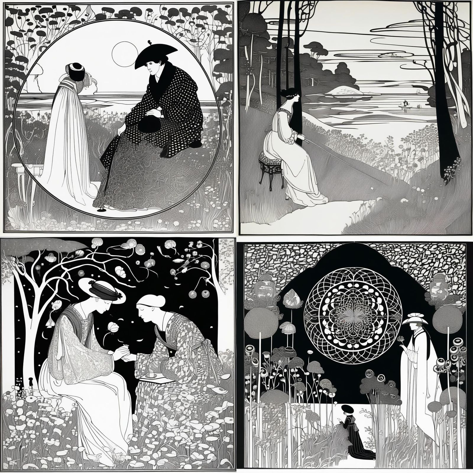 Decadent Art Nouveau Illustration in Beardsley Style