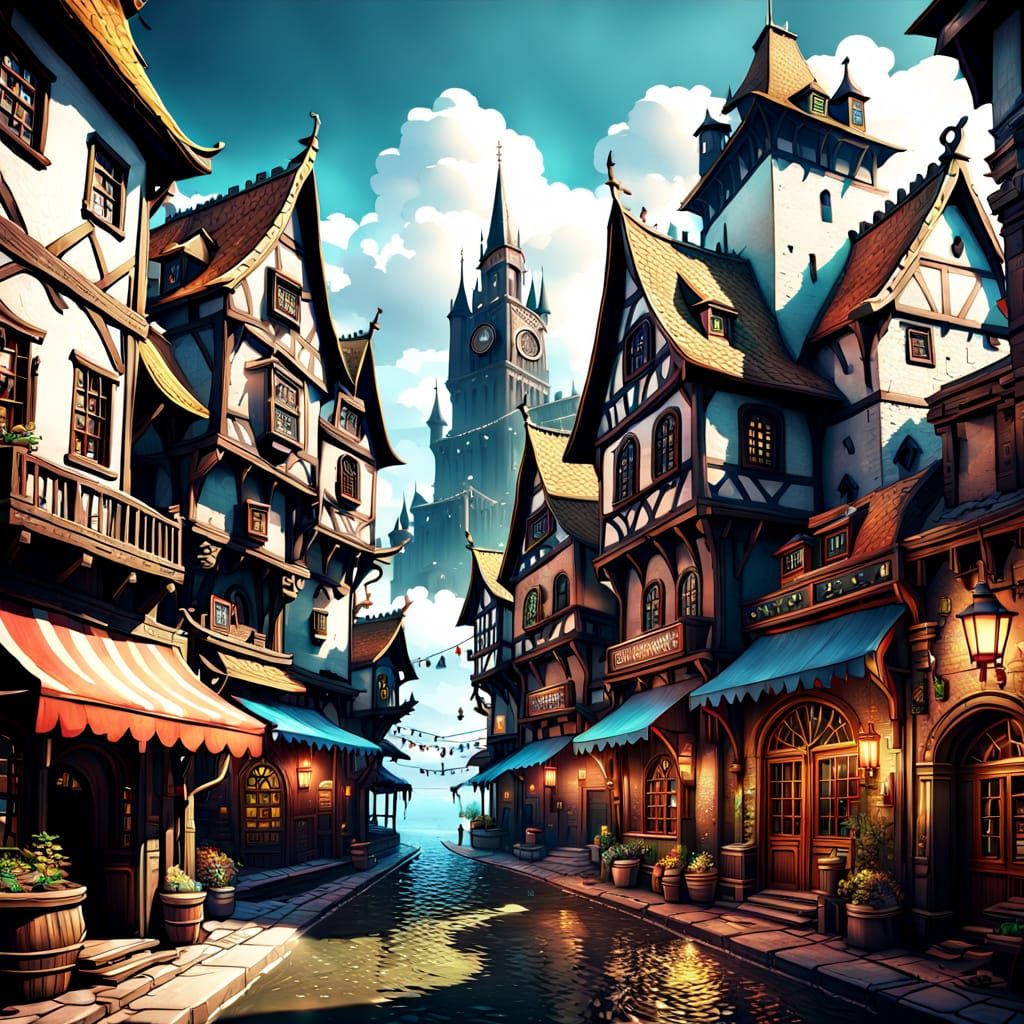 Ethereal Cityscape in Vibrant Fantasy Colors