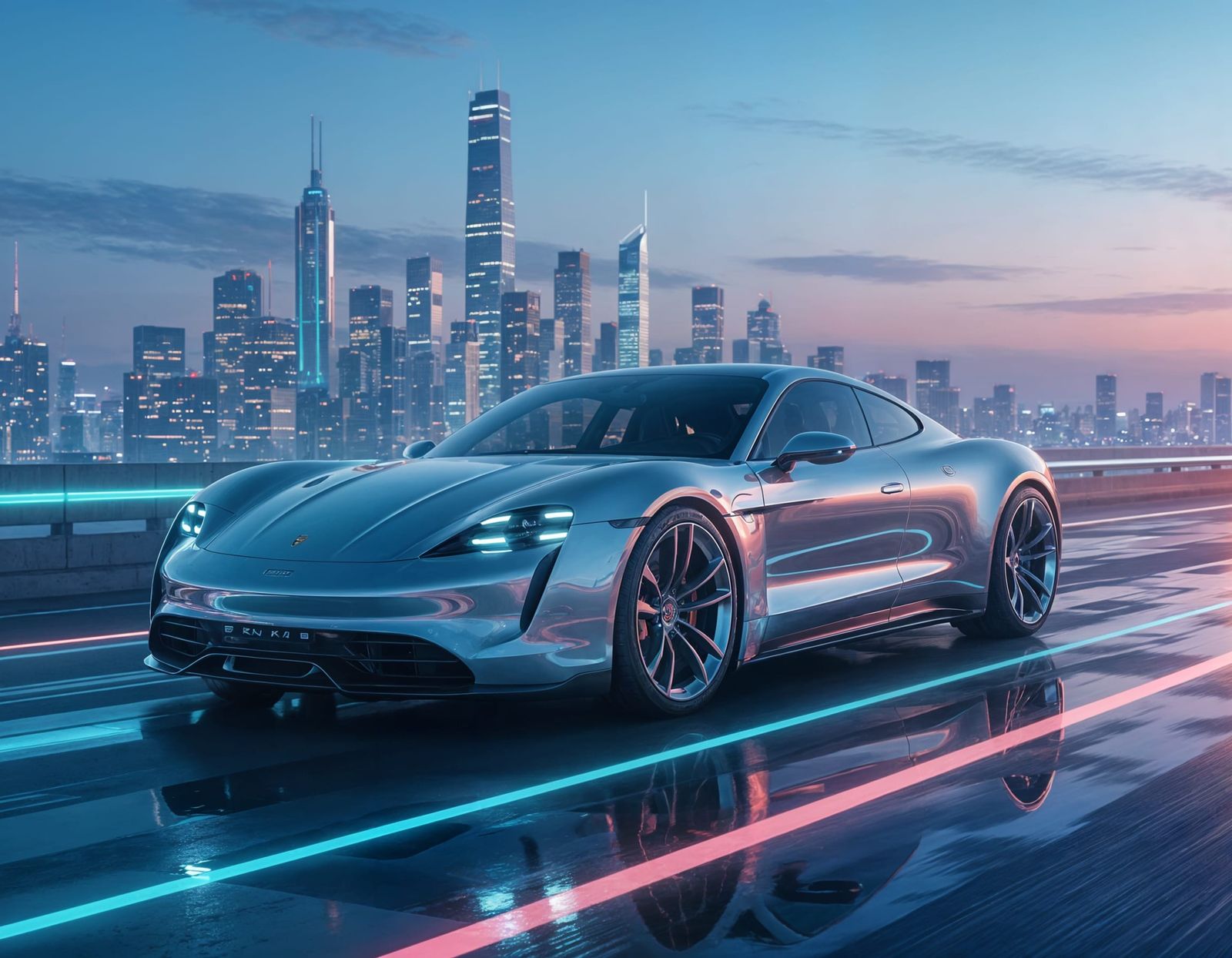 Futuristic Floating Sports Car on Smart Highway