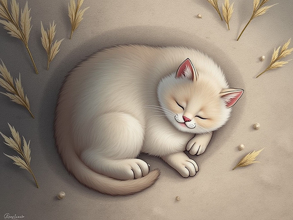 Sleeping Sand Cat in Dreamy Kawaii Style