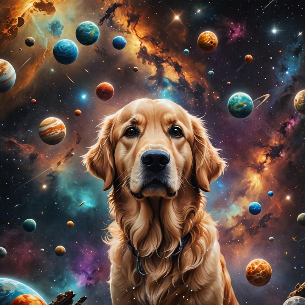 Golden Retriever Dog Floating in Space