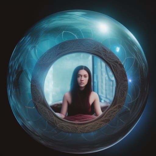 Ethereal Woman Trapped in Magical Orb: Digital Matte Paintin...