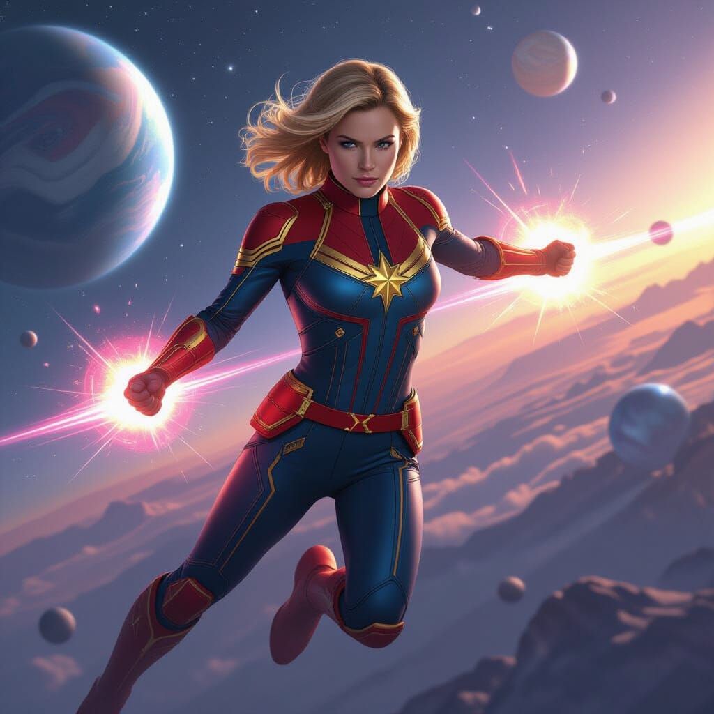 Captain Marvel in Space with Photon Energy