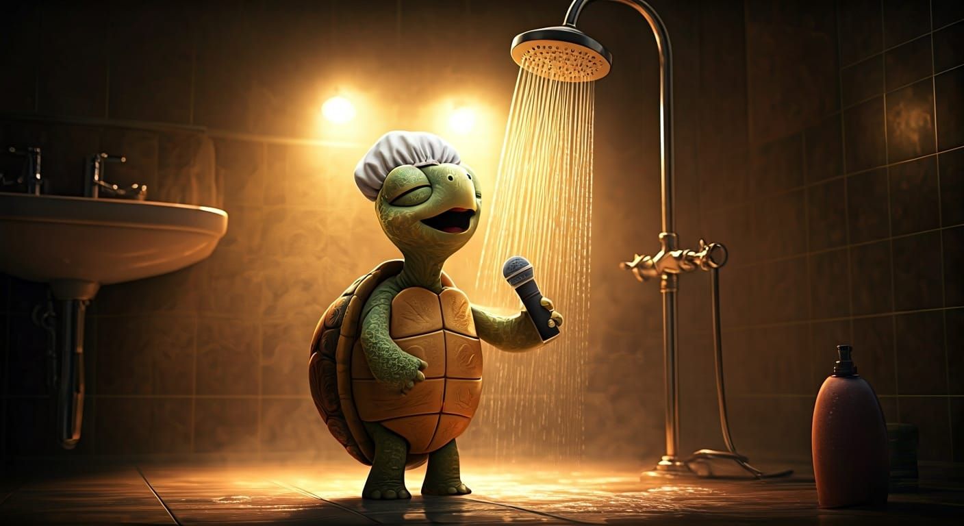 Turtle Serenade: A Joyful 3D Render in the Shower