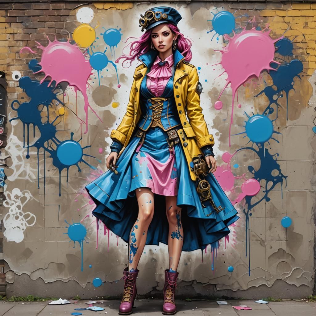 Steampunk Woman in Graffiti Art Style