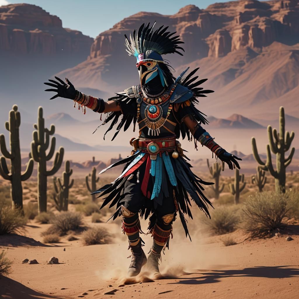 Raven Kachina Dancer in a Detailed Matte Painting