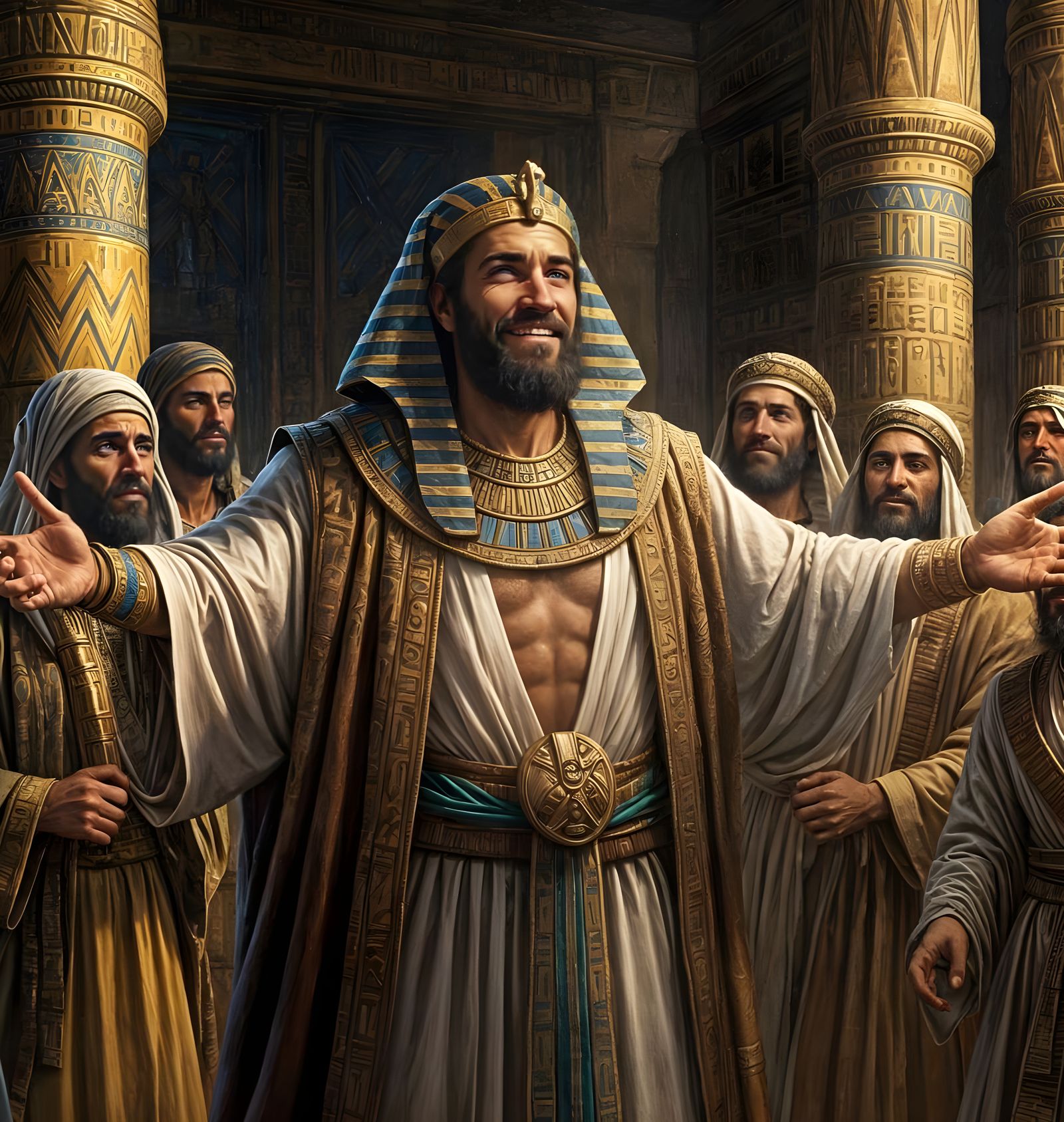 Biblical Joseph Reunited With Brothers, Oil Painting