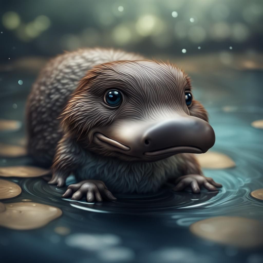 Cute Chibi Platypus in Hyperrealistic Style