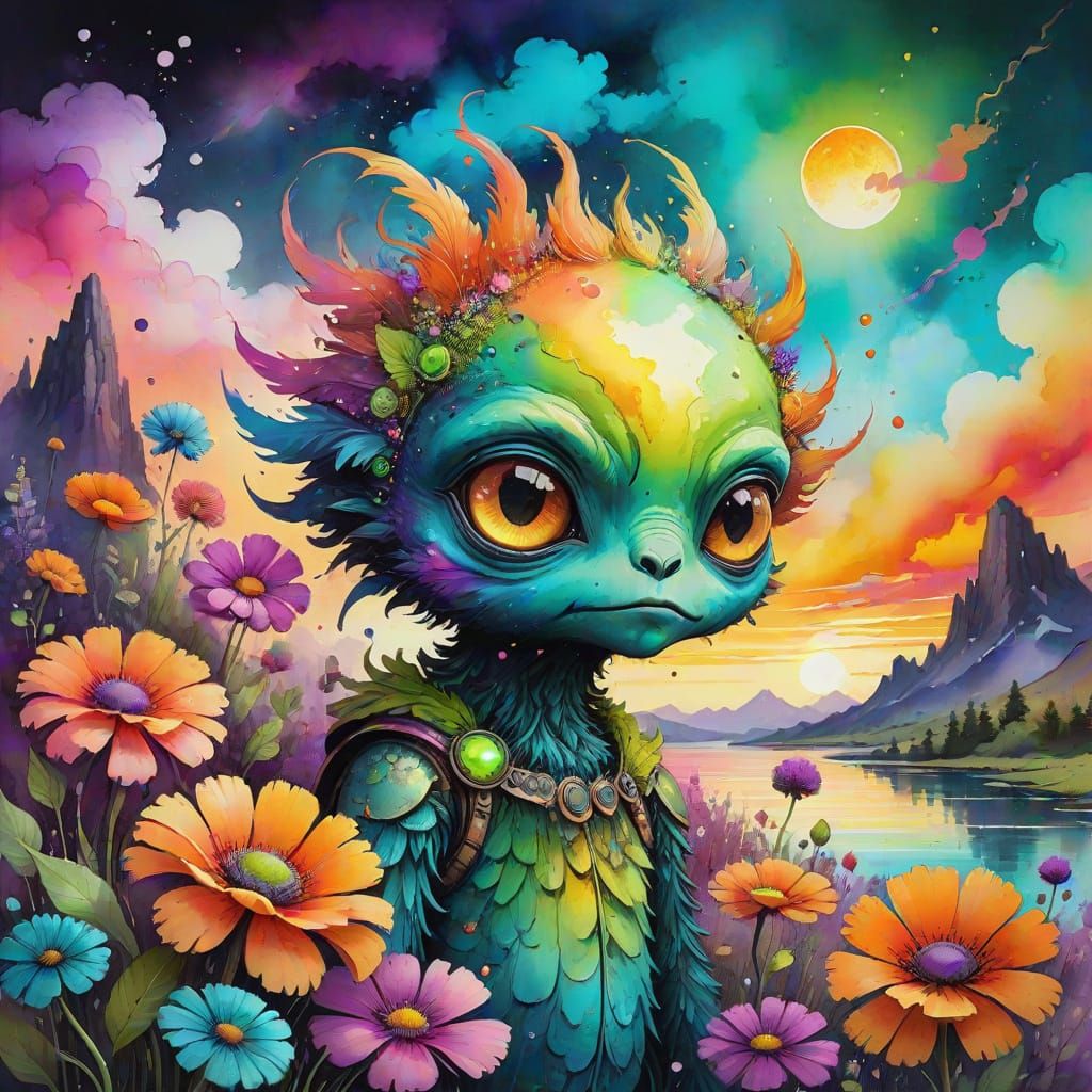 Sunset Harbor with Glittering Clouds, Digital Art