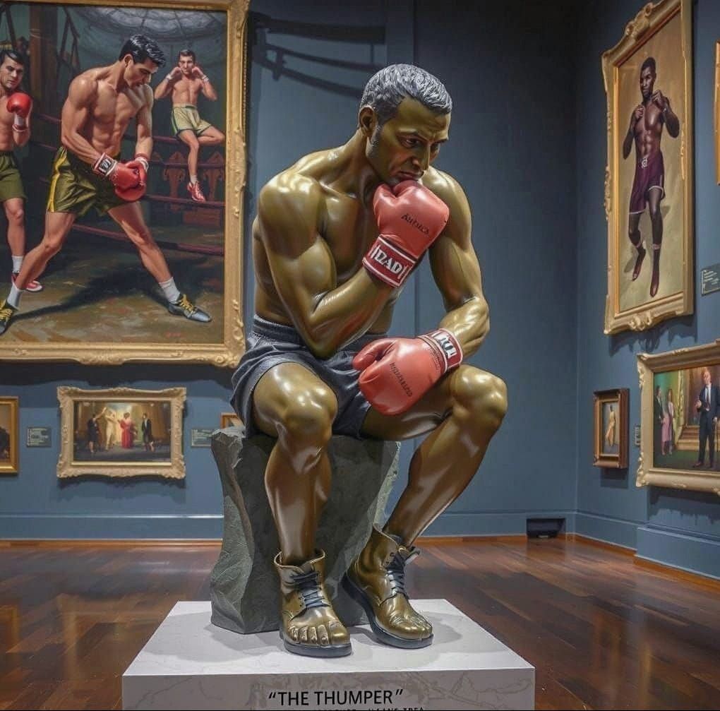 Boxing Thinker in a Museum of Artistic Boxers