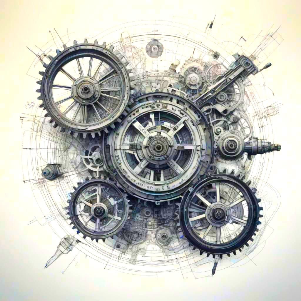 Futuristic Mechanisms Double Exposure Art