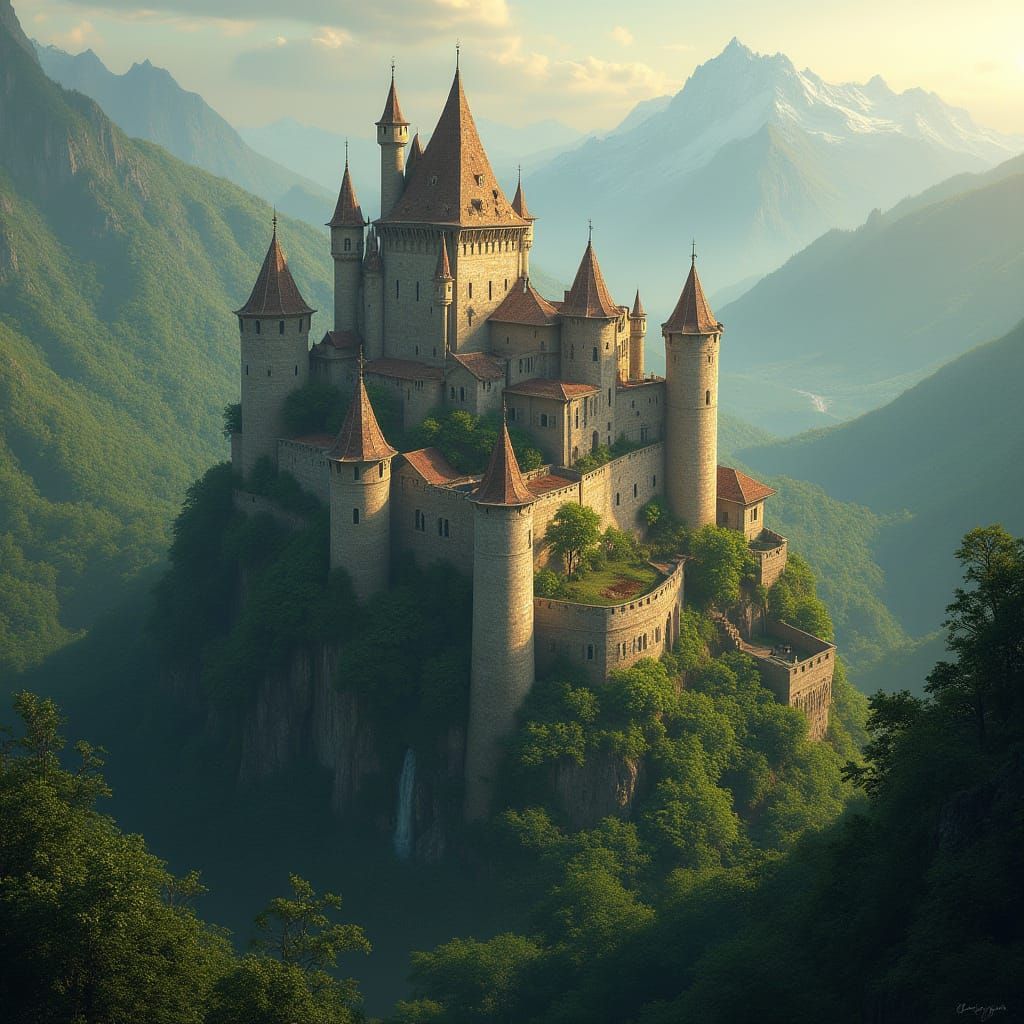 Medieval Castle in Lush Landscape: Concept Art