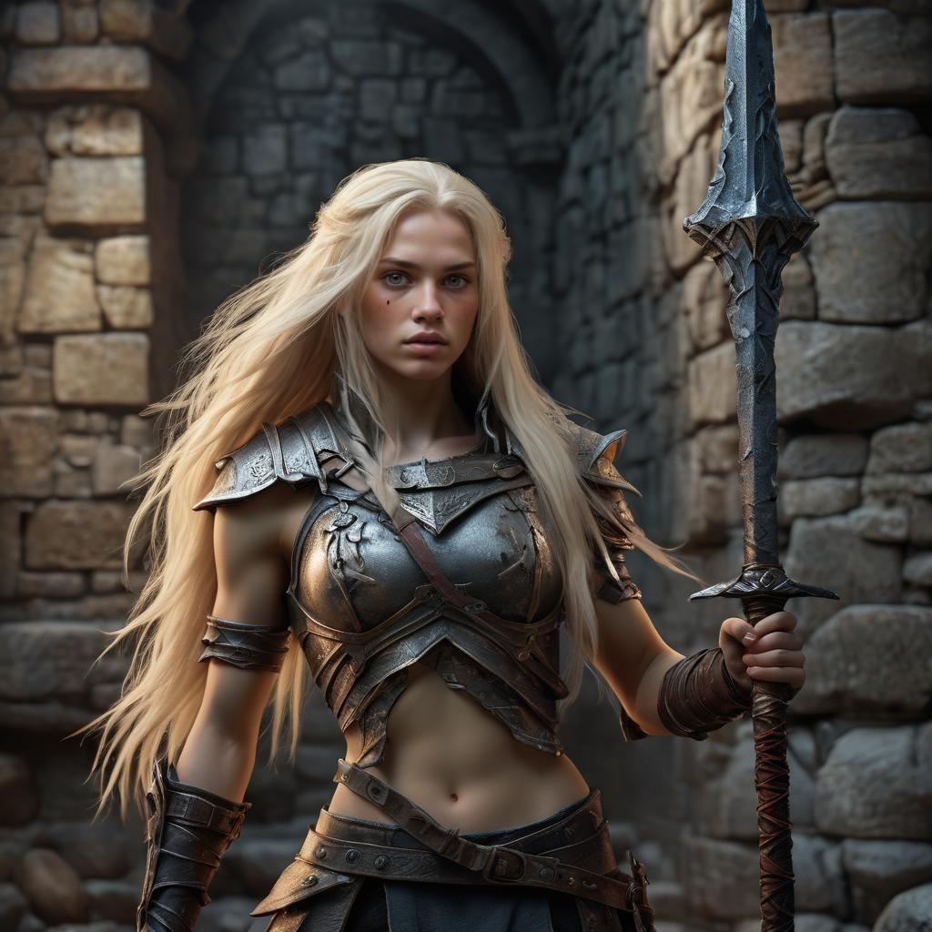 Nude Cimmerian Warrior Woman with Mace Portrait