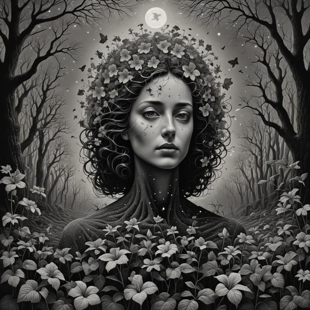 Surreal Forest Ecstasy with Celestial Elements