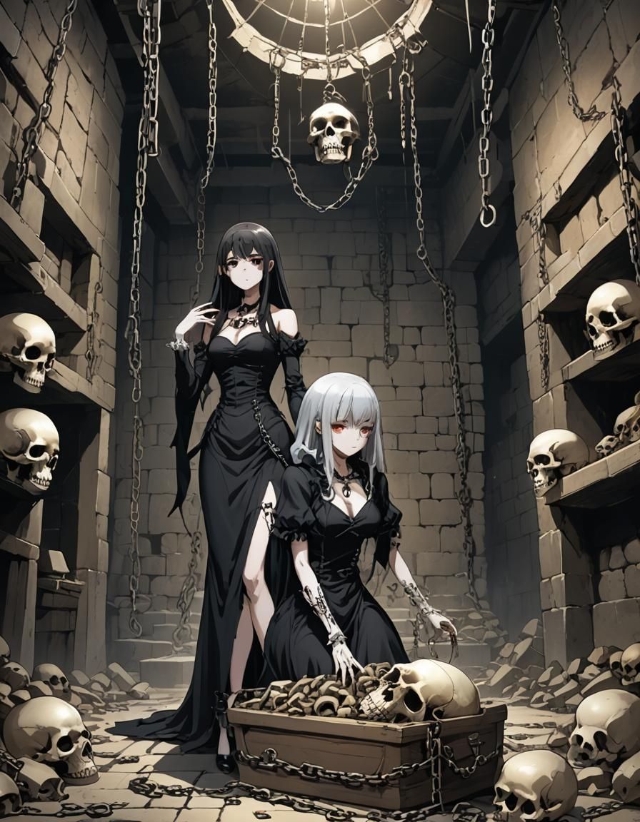 Anime Vampire Rises from Coffin in Dungeon