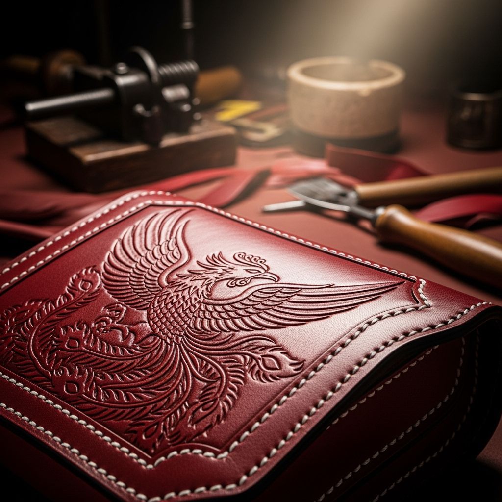 Embossed Phoenix on Red Leather Masterpiece