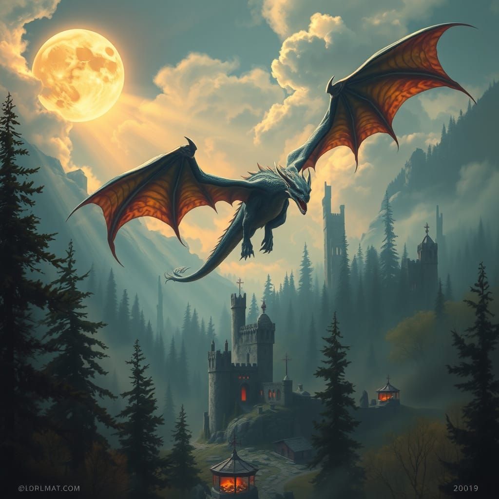 Majestic Dragon Soars Over Mystical Forest