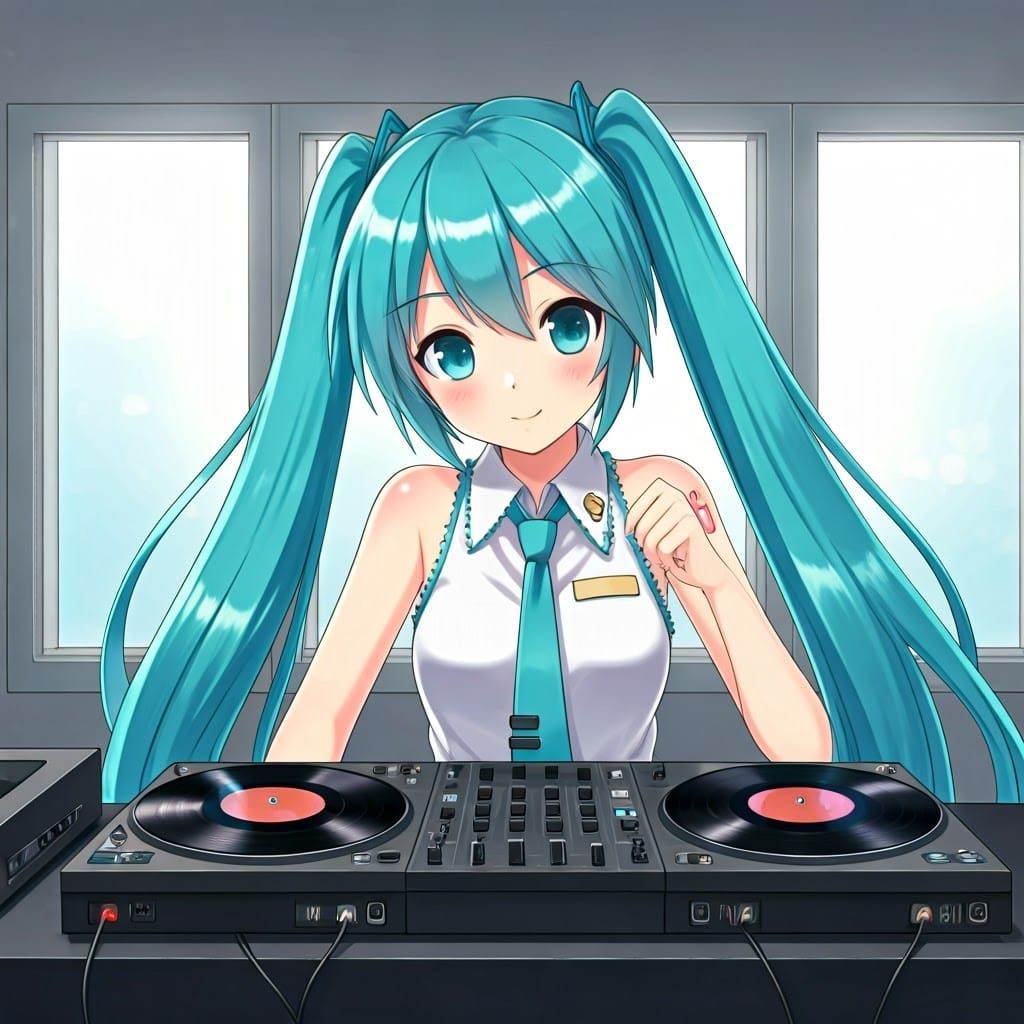 Hatsune Miku Plays Vinyl Records at School in Vibrant Kawaii...