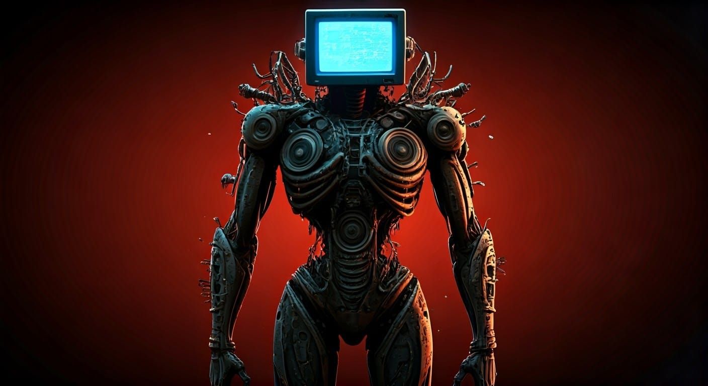 Melting Mechanical Being with Glowing Screen Head