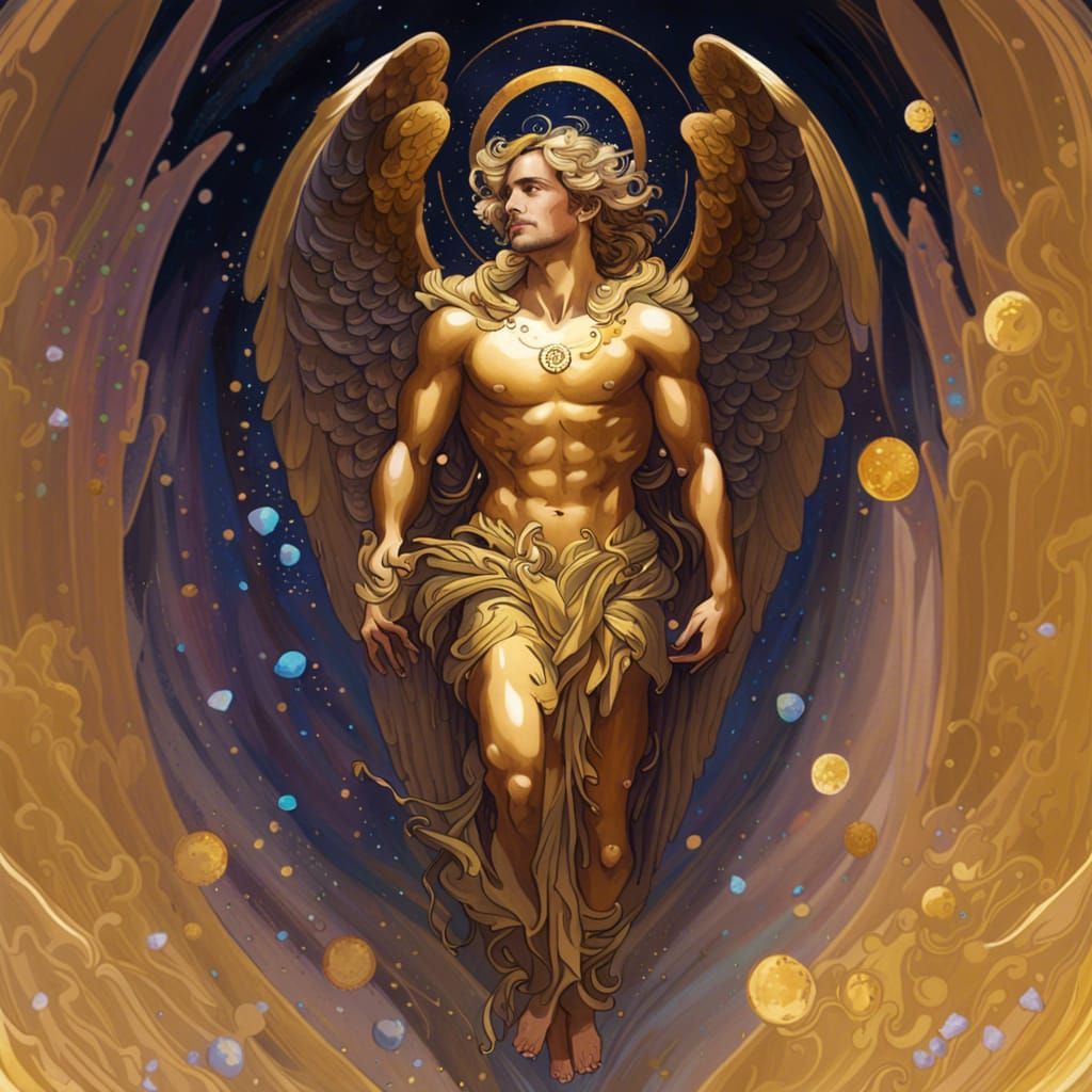 Golden Angel Portrait in Art Nouveau Style