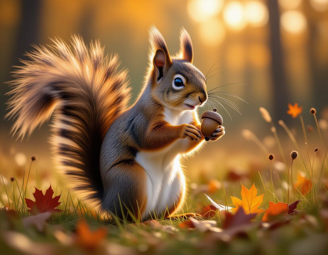 Squirrel Dancing in Autumn Forest: Hyperrealistic Digital Ar...
