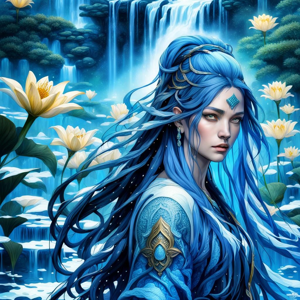 Aquarius: Blue-Haired Water Warrior in HDR